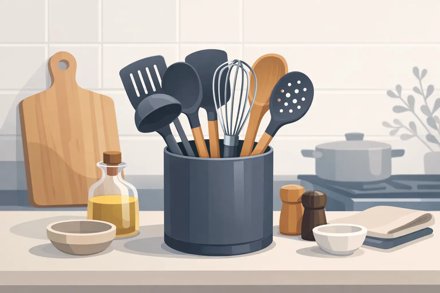 Kitchen Utensils Set With Holder Guide