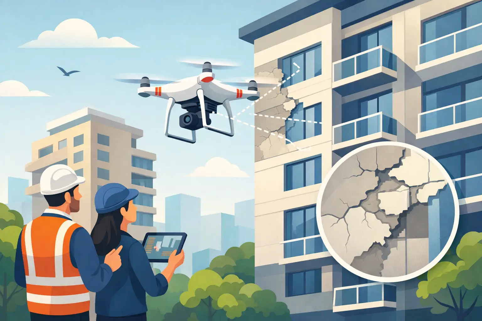 Inspeção de fachada com drone para condomínios