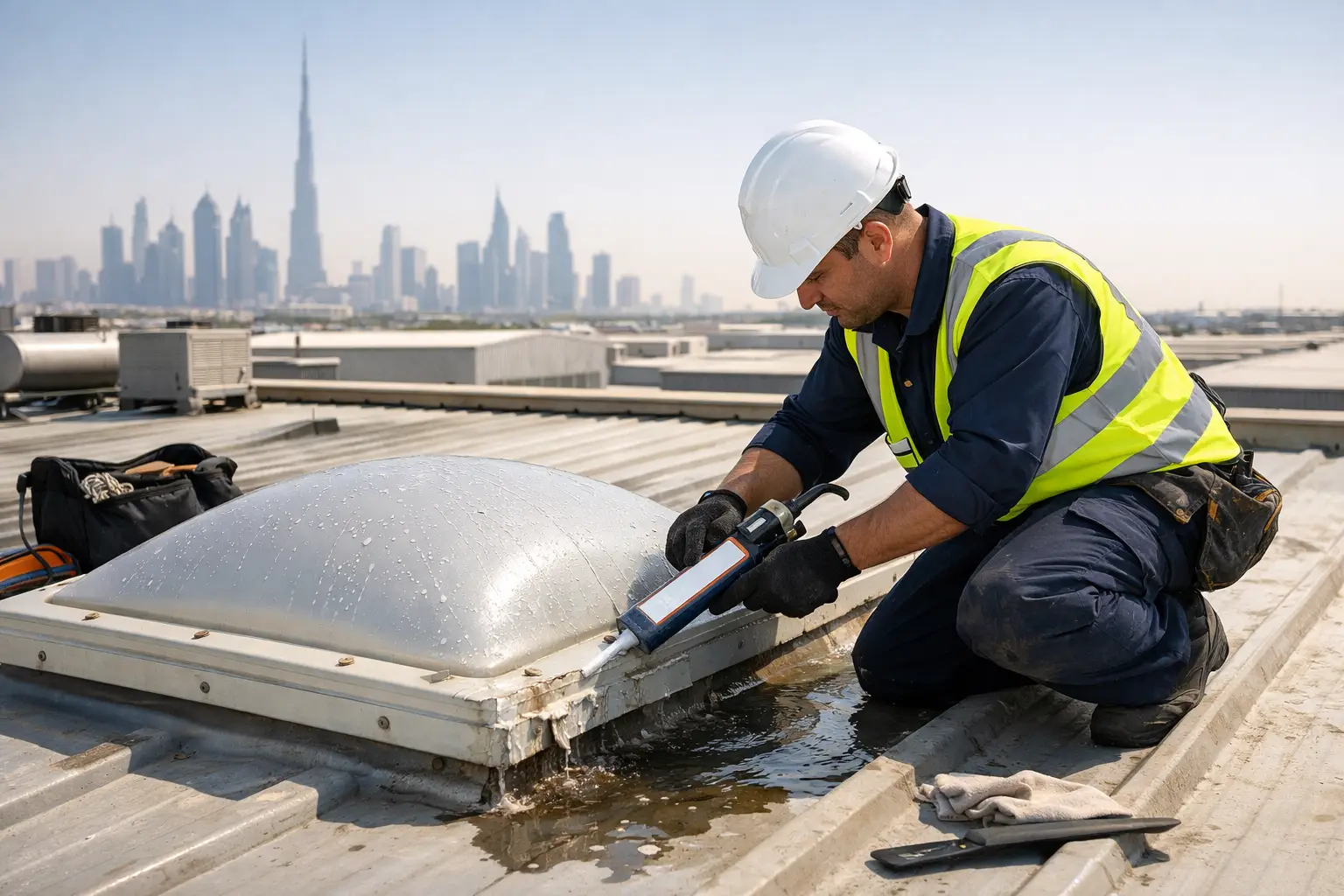 Skylight leak repair Dubai for warehouses and factories: inspection, membrane detailing, fast leak control, and durable roof protection that lasts longer.