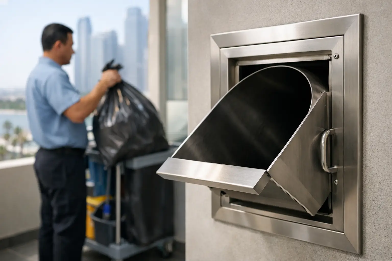 Specify a garbage chute Abu Dhabi system with 316 stainless steel, sizing, fire-rated doors, odor control, and expert installation support for towers.
