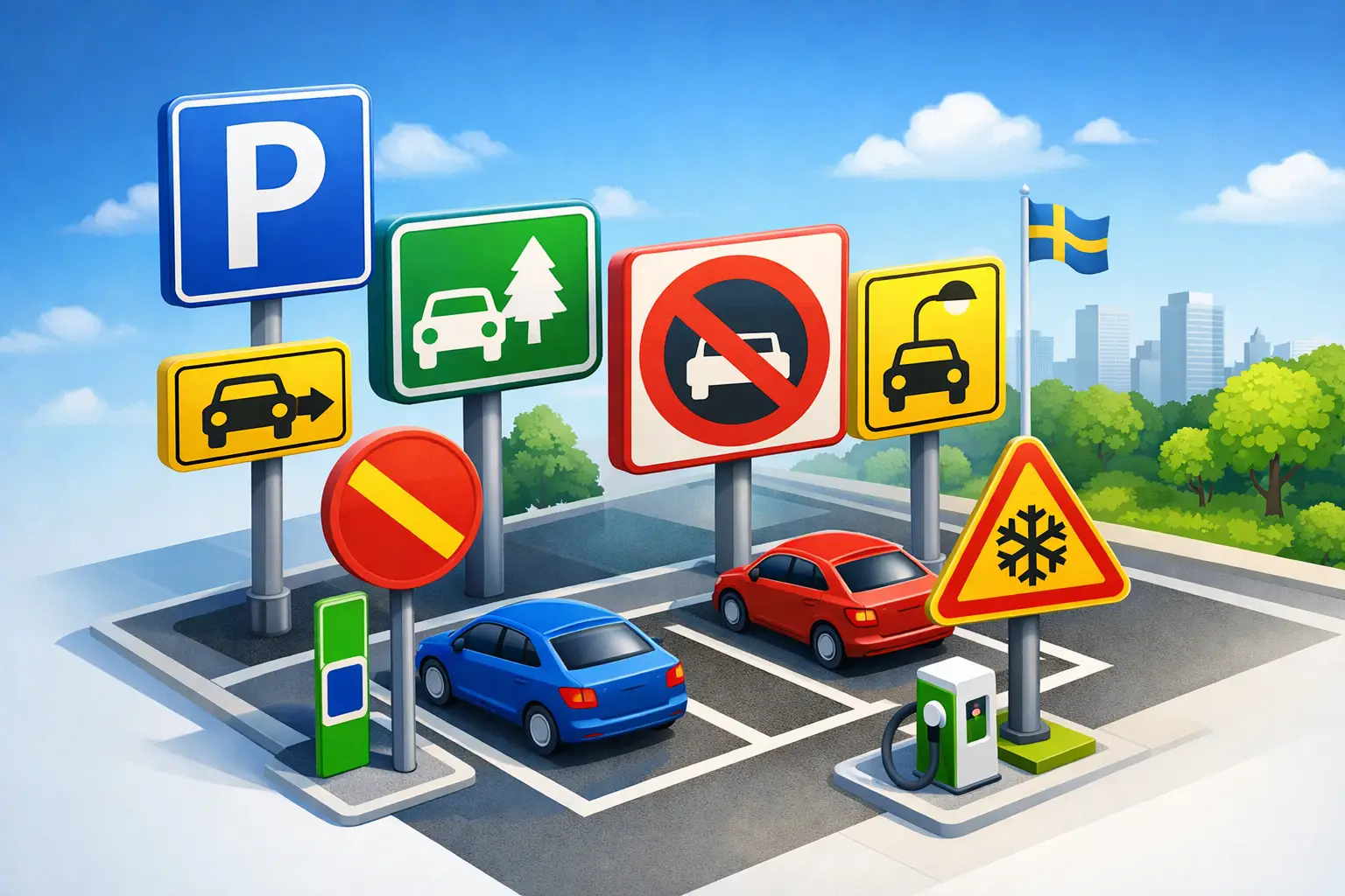 Guide för parkeringsskyltars färger i Sverige