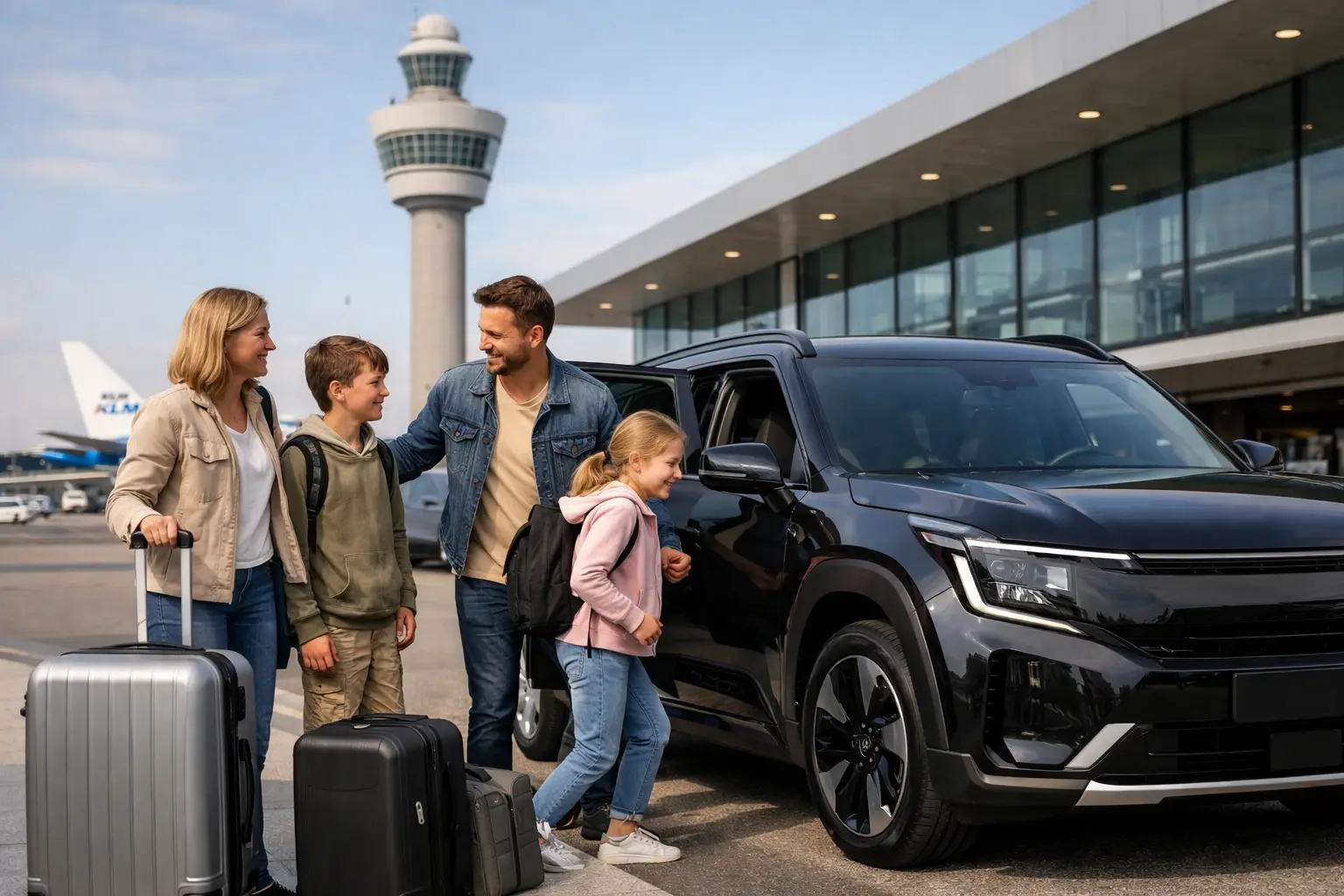 Schiphol taxi voor gezin vanuit Velsen