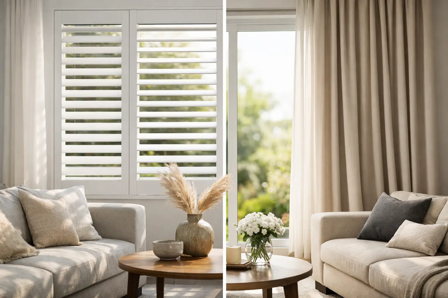 Shutters versus gordijnen in de woonkamer