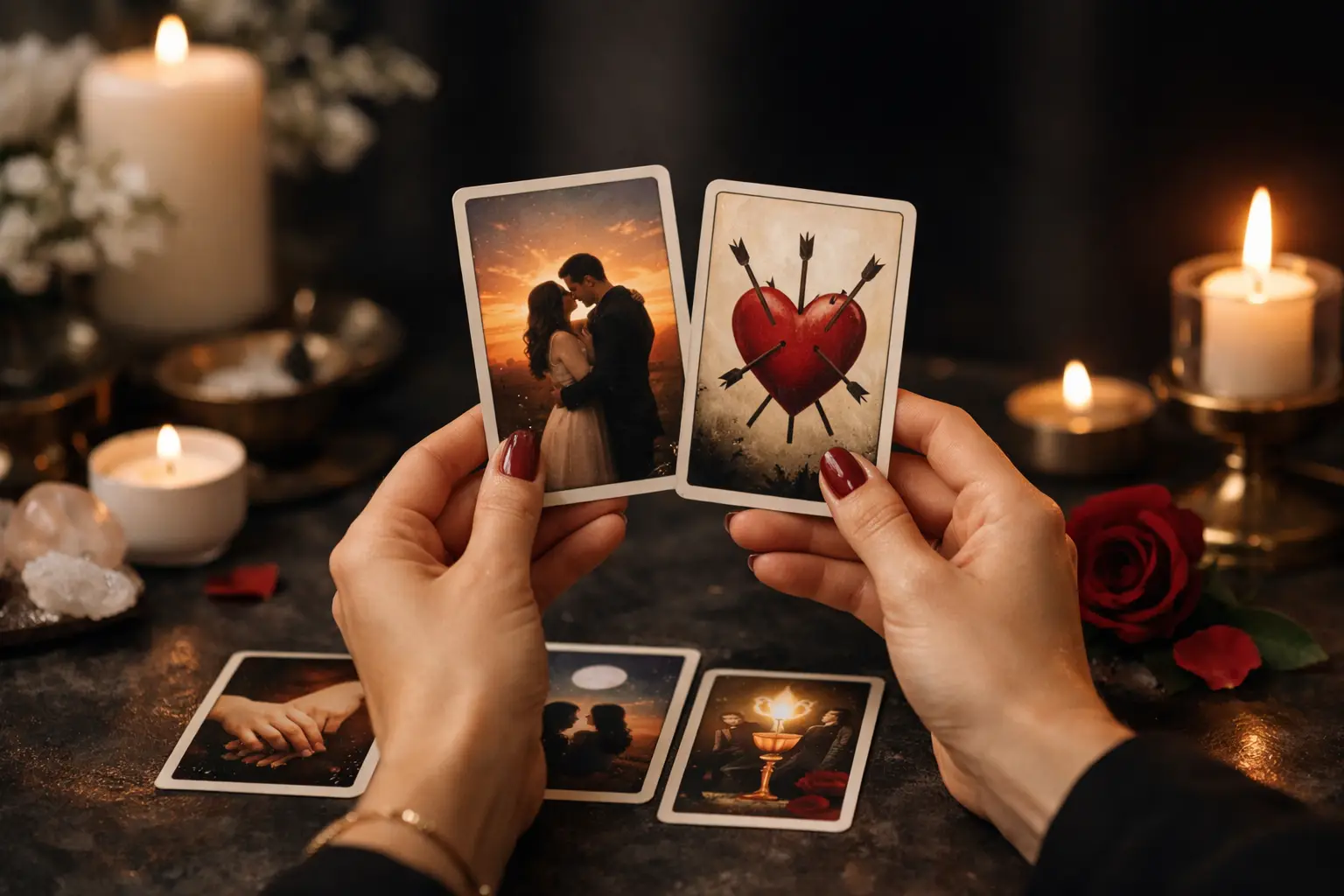 Imagem editorial: Tarot Amoroso Portugal para decisões do coração