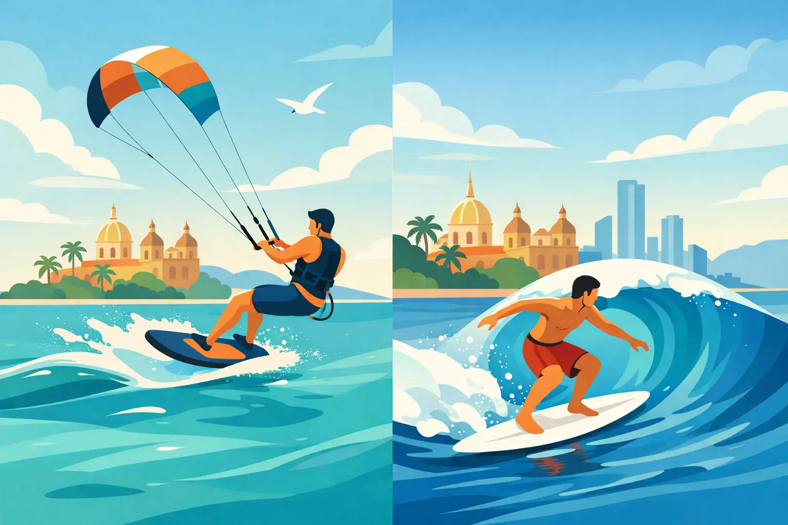 Kitesurf o surf Cartagena: cuál te conviene