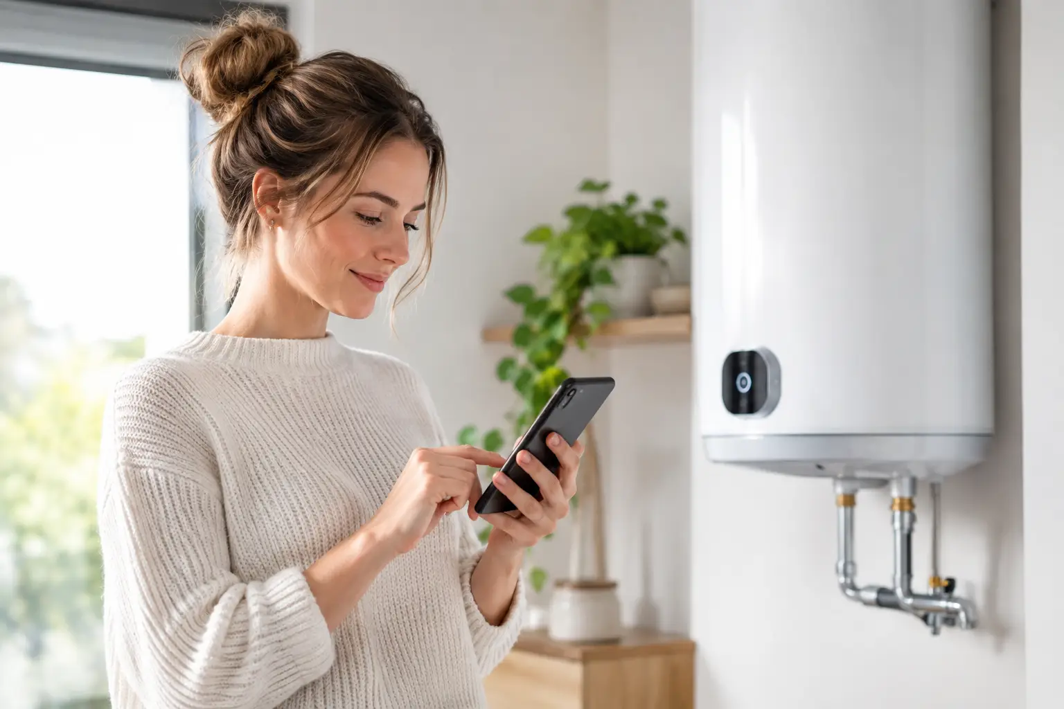 Styra varmvatten med mobilapp och spara el