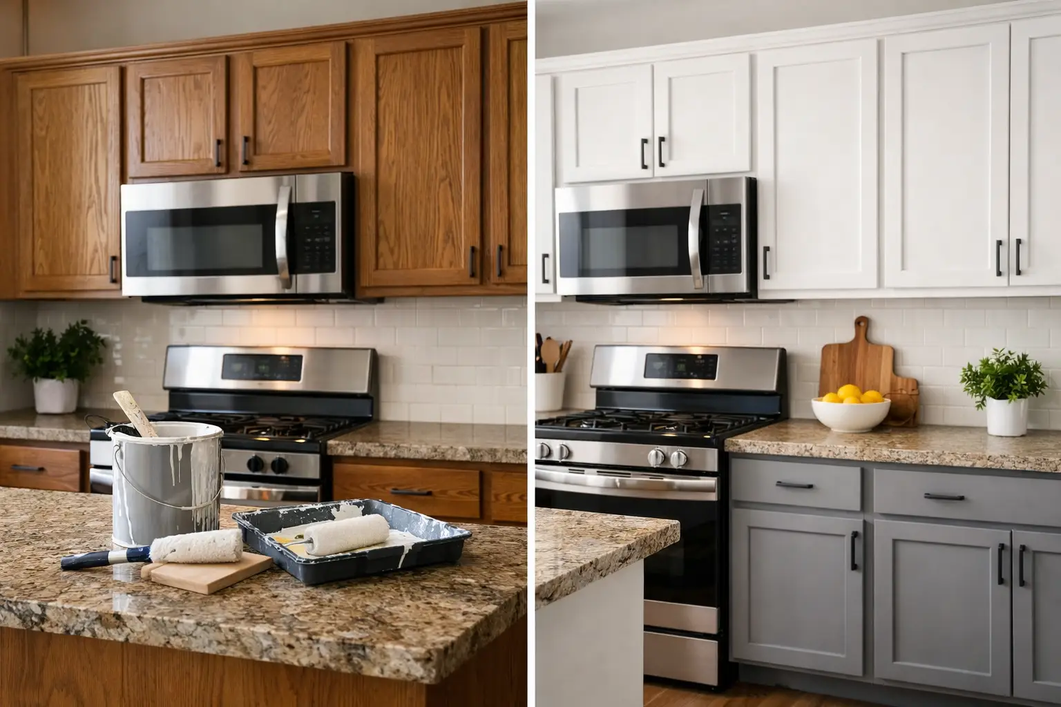 Kitchen Cabinet Painting Before and After Example