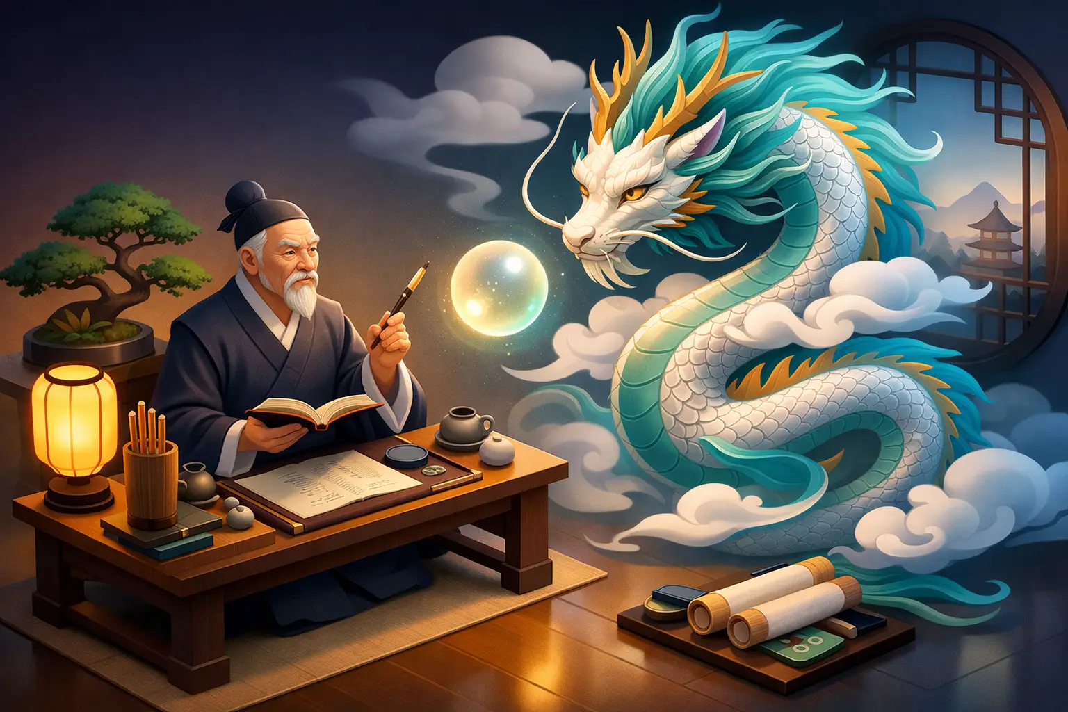 A Chinese Teacher Dragon Spirit for Wisdom