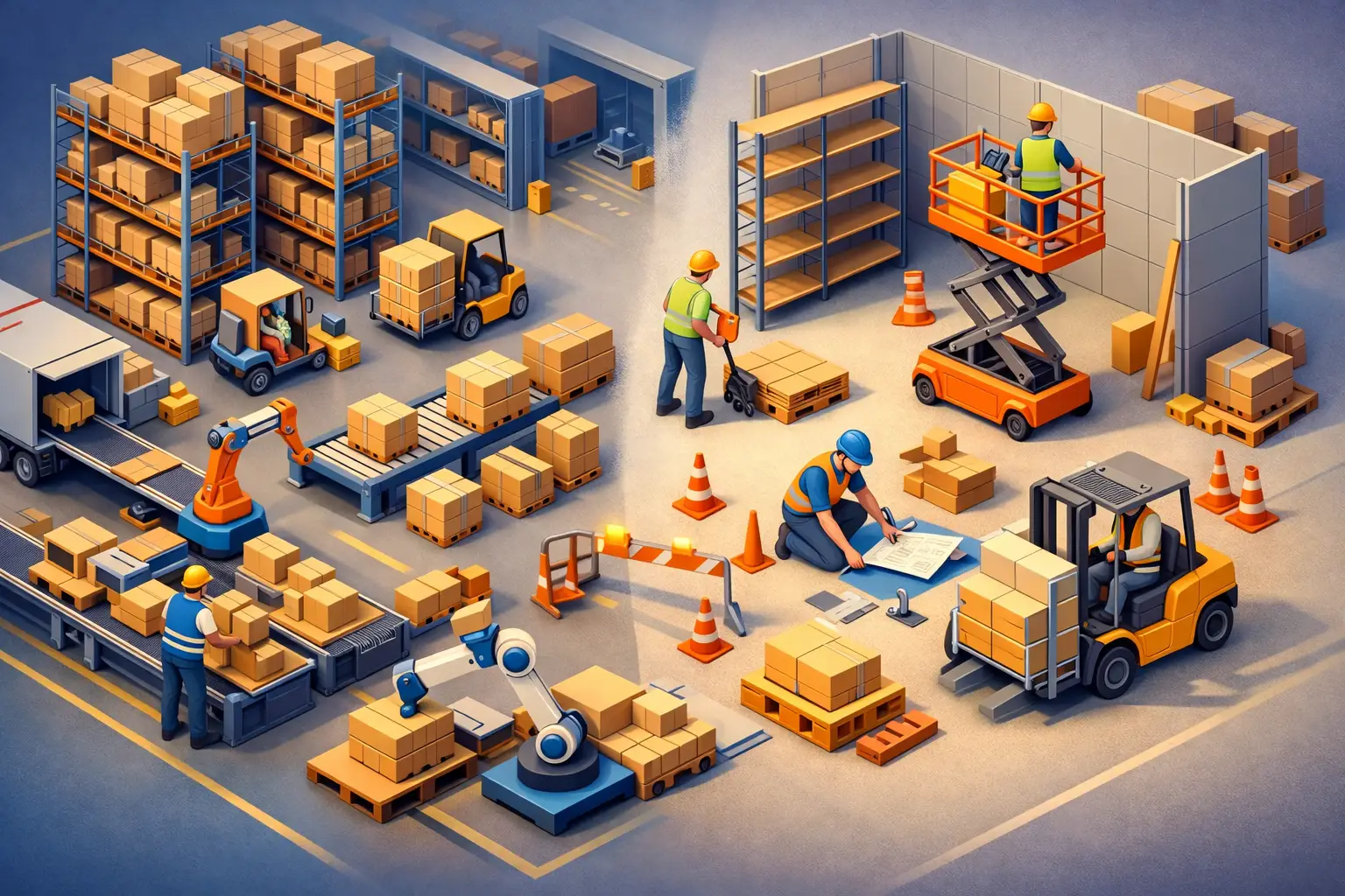 Warehouse Reconfiguration With Minimal Downtime