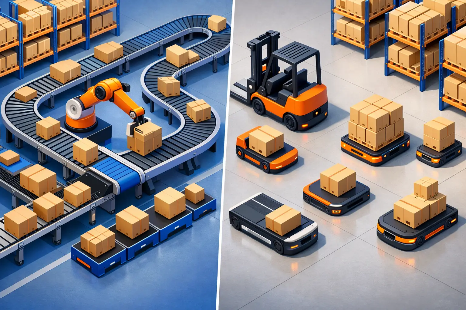 Conveyor Versus AGV Systems for Warehouse Flow