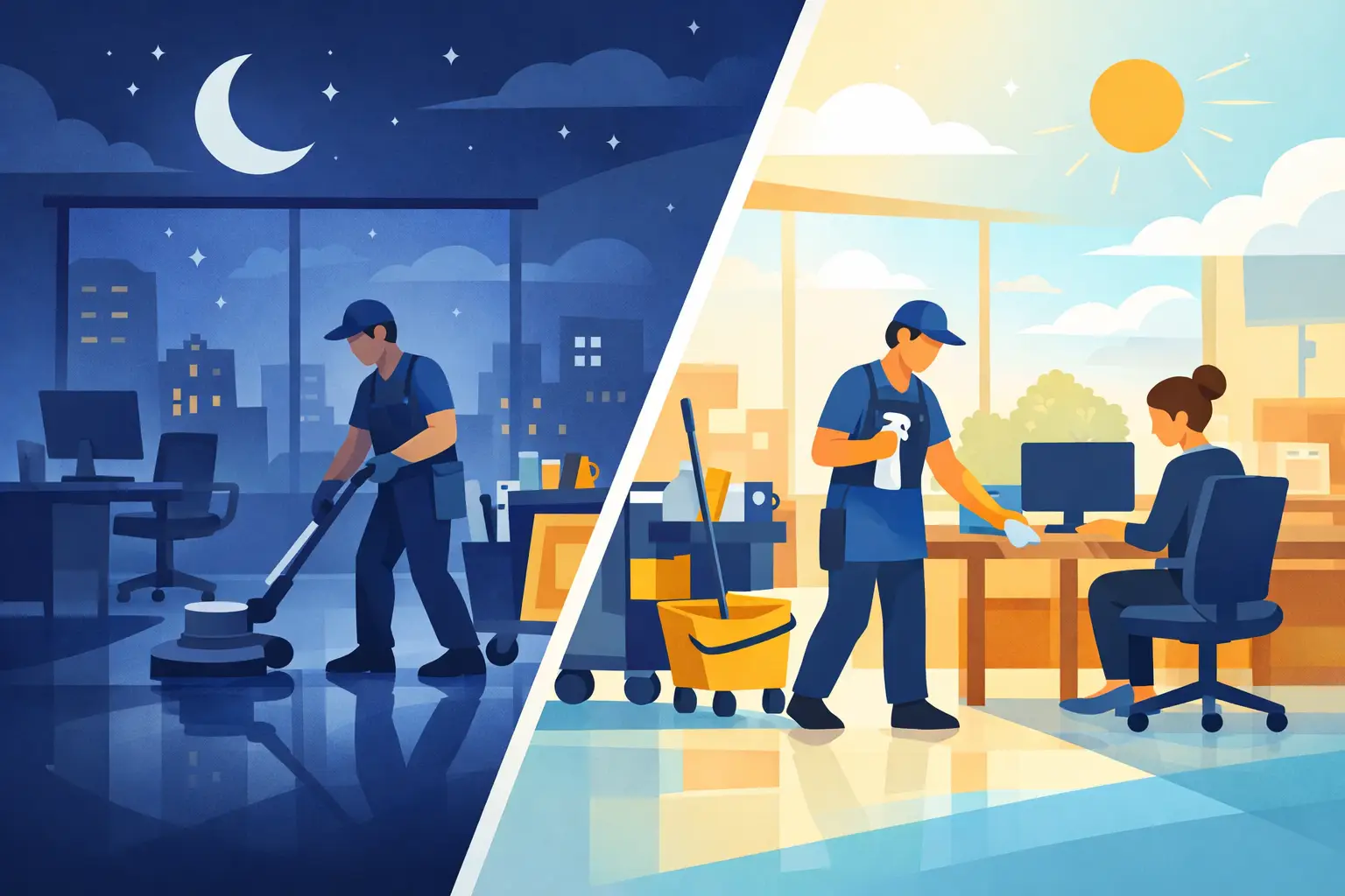 Night Cleaning vs Day Cleaning for Your Facility