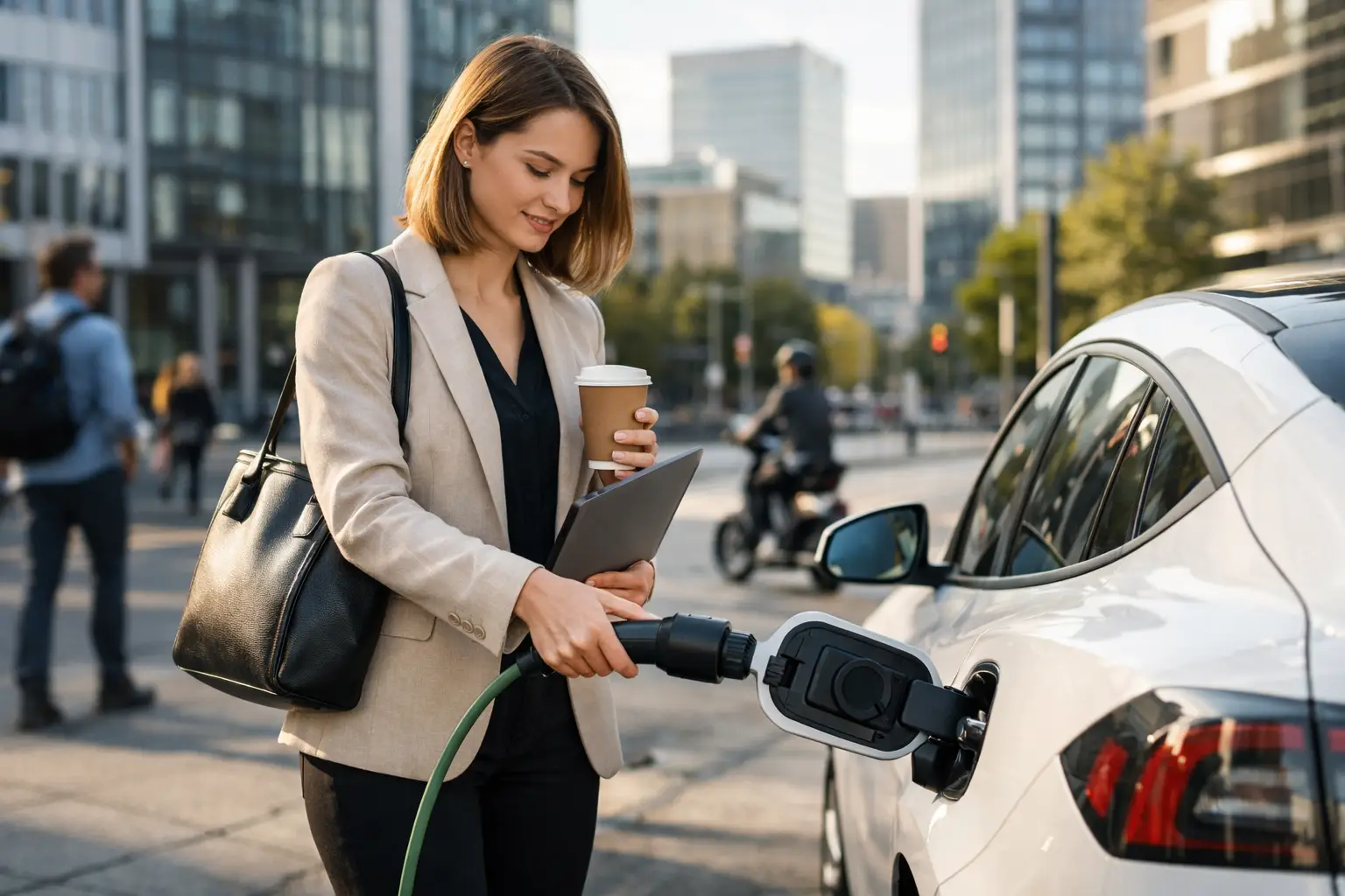 Rotina urbana com carro elétrico alugado