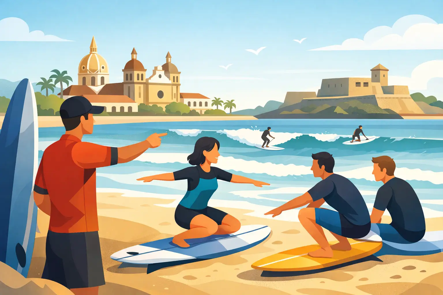 Surf para principiantes adultos en Cartagena