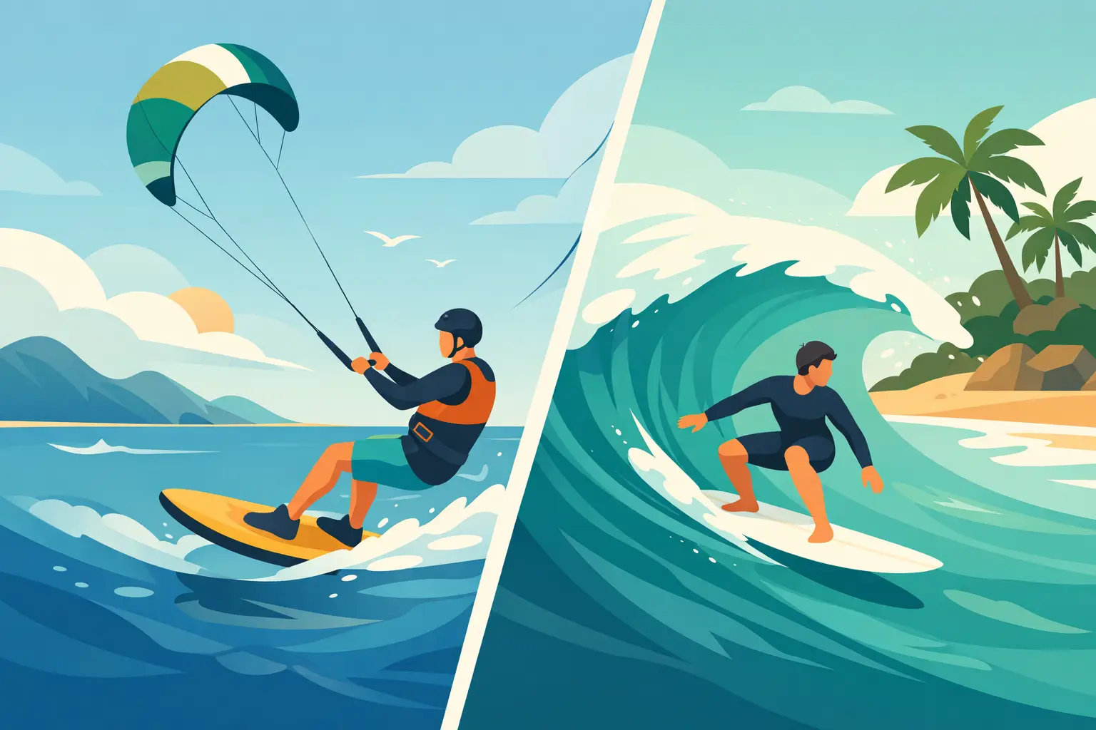Kitesurf vs surf para principiantes: ¿cuál elegir?