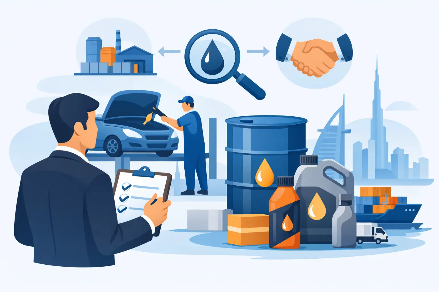 UAE workshop lubricant supplier planning engine oils, fluids and pack sizes