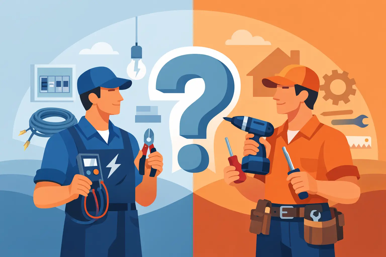 Illustration comparing a licensed electrician and a general handyman