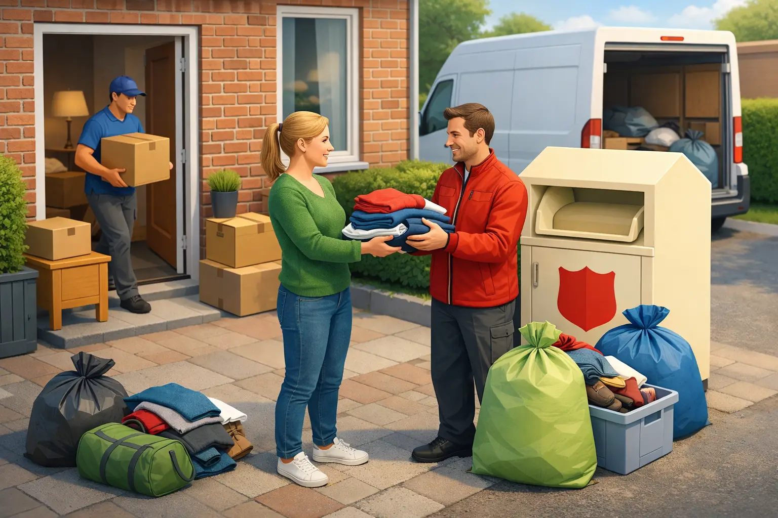 Kleding doneren bij een woningontruiming: schone kleding wordt apart gehouden van afval