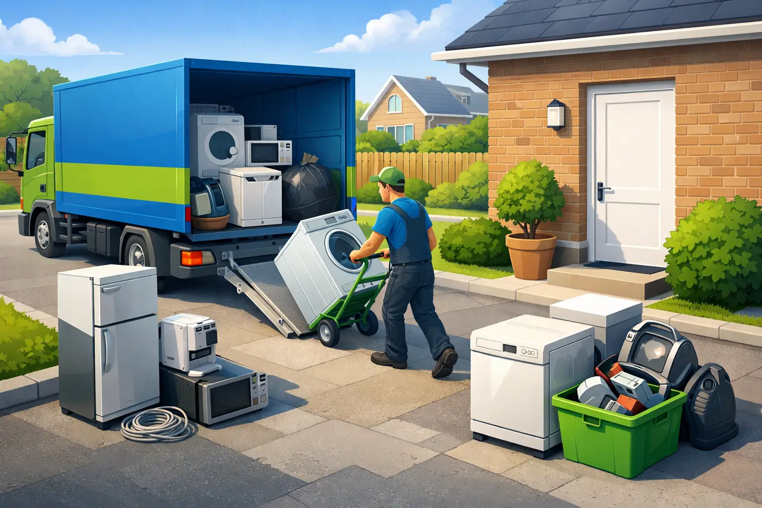 Huishoudelijke apparaten afvoeren: wasmachine en koelkast worden door RommelWeg ingeladen