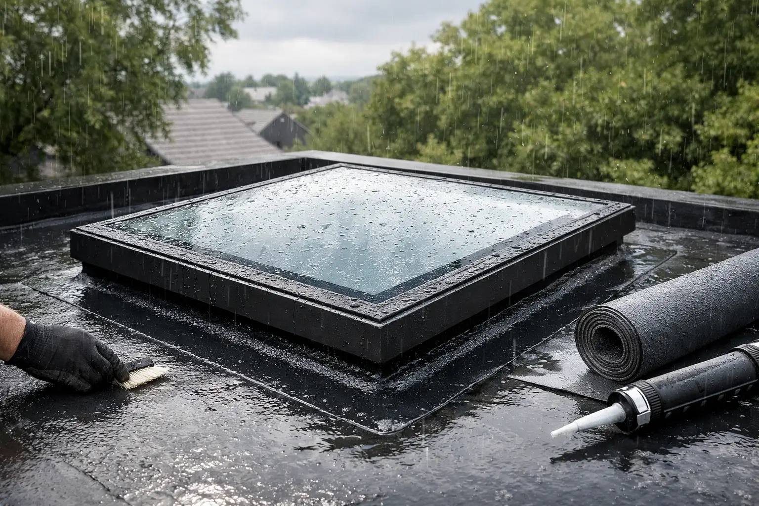 Skylight waterproofing solutions for warehouses, factories, and commercial roofs. Stop leaks, seal weak points, and extend skylight service life.