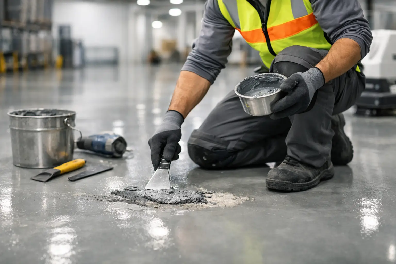 Epoxy floor repair for warehouses, plants, and facilities. Learn causes, repair methods, timing, and when full recoating is the better option.