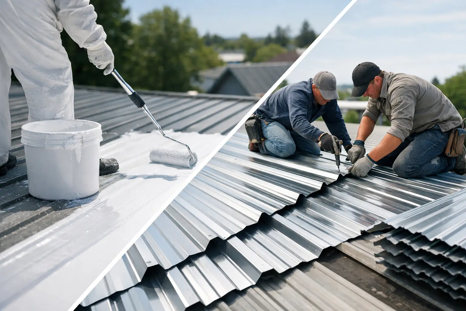 Metal roof coating versus sheet replacement: compare cost, lifespan, corrosion risk, leak severity, and structural condition before choosing.