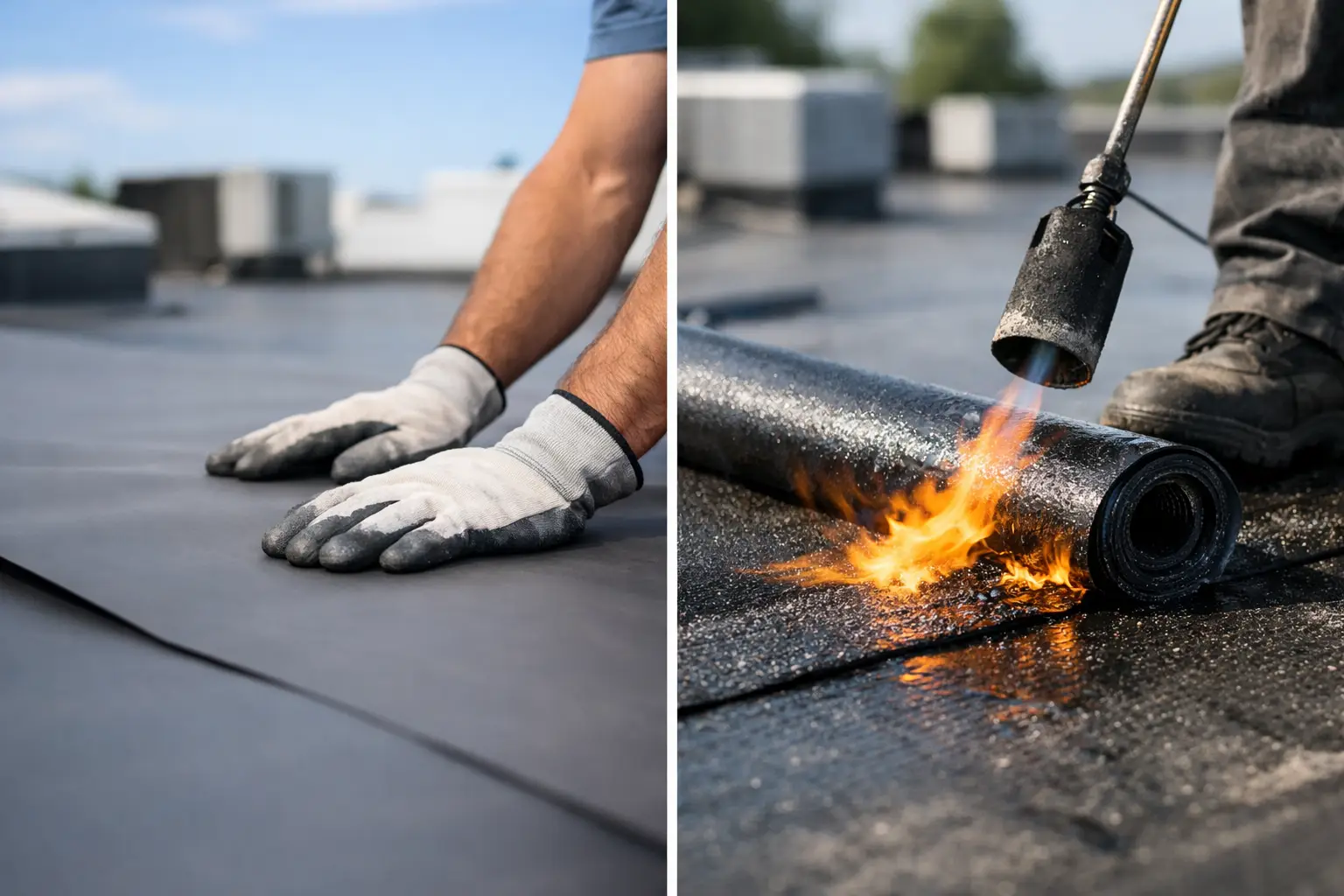 EPDM vs bitumen waterproofing - compare lifespan, heat resistance, repairs, and cost to choose the right roof system for industrial buildings.