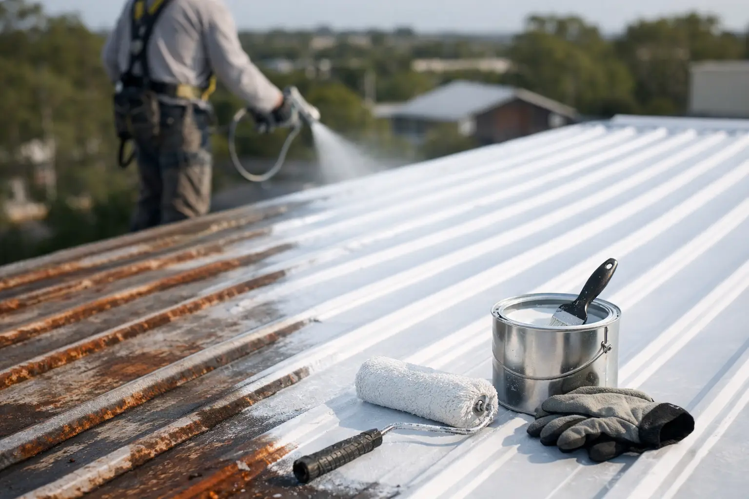 What is metal roof restoration? Learn how it repairs leaks, corrosion, fasteners, and coatings to extend roof life without full replacement.