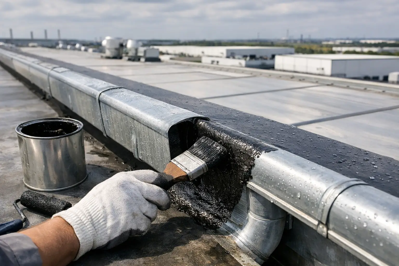 Industrial gutter waterproofing solutions that stop leaks, control corrosion, and extend gutter life in warehouses, factories, and large facilities.