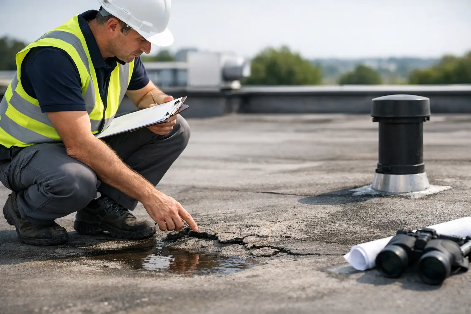 Roof inspection before waterproofing helps detect leaks, corrosion, weak joints, and drainage issues before coating or membrane work starts.