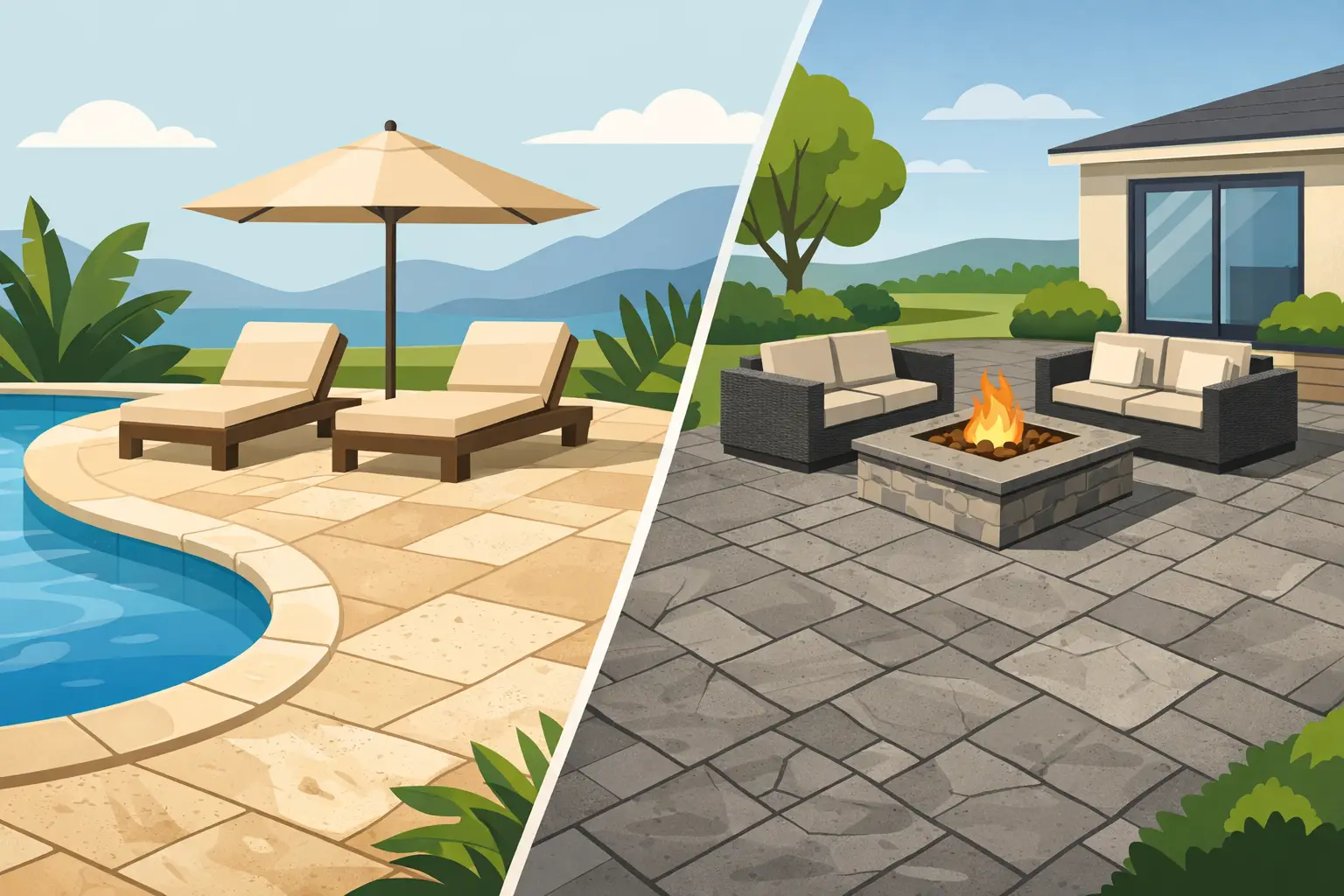 Travertine Patio vs Stamped Concrete
