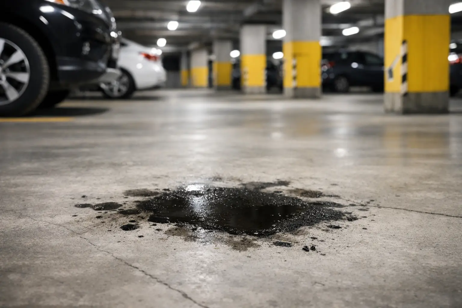 Taches d’huile en garage souterrain