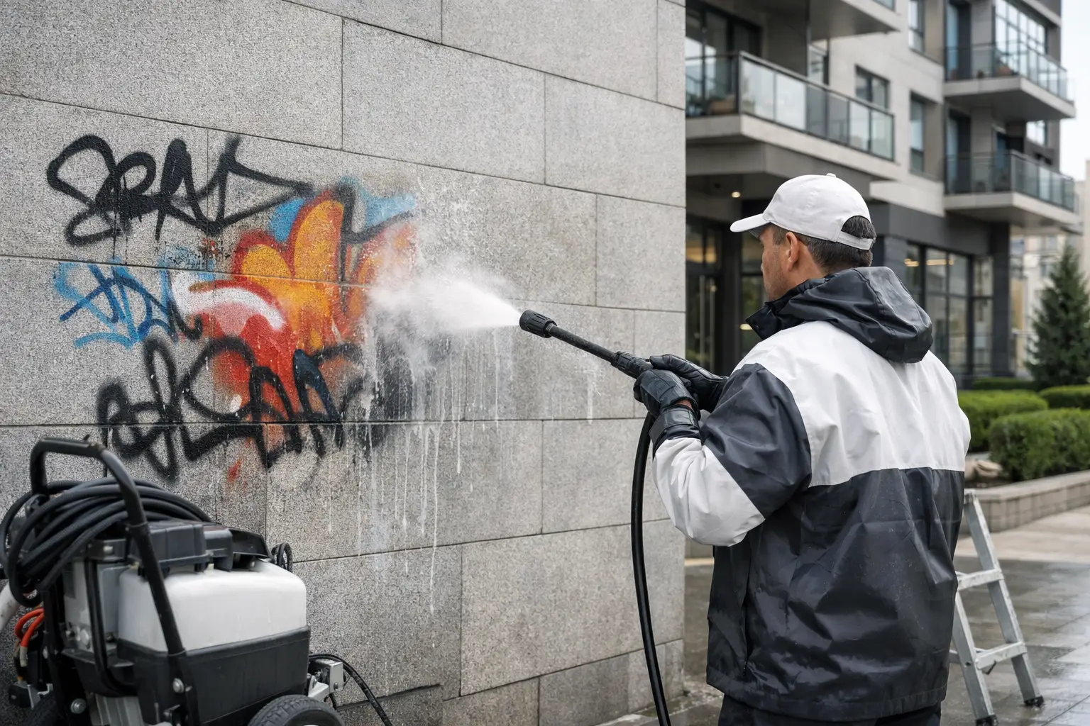 Nettoyage graffiti sur façade et murs