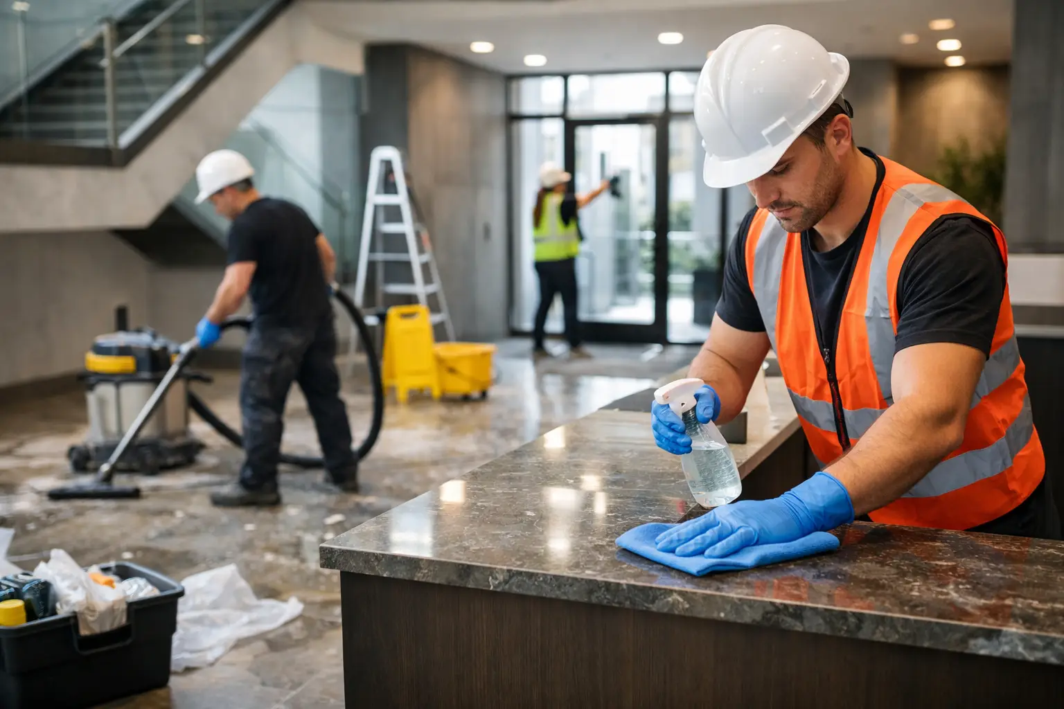 What does post-construction cleaning include?