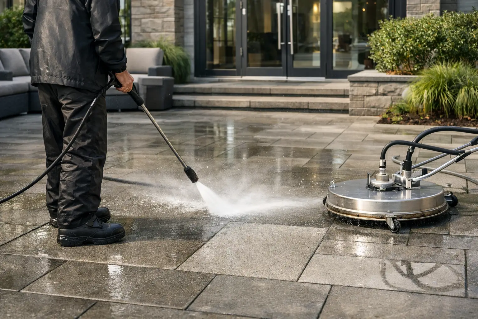 Exterior concrete cleaning without damage