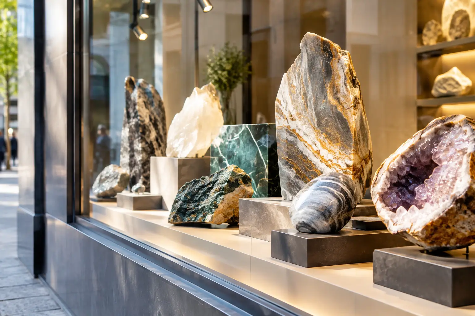 Natursteine im Schaufenster beleuchten