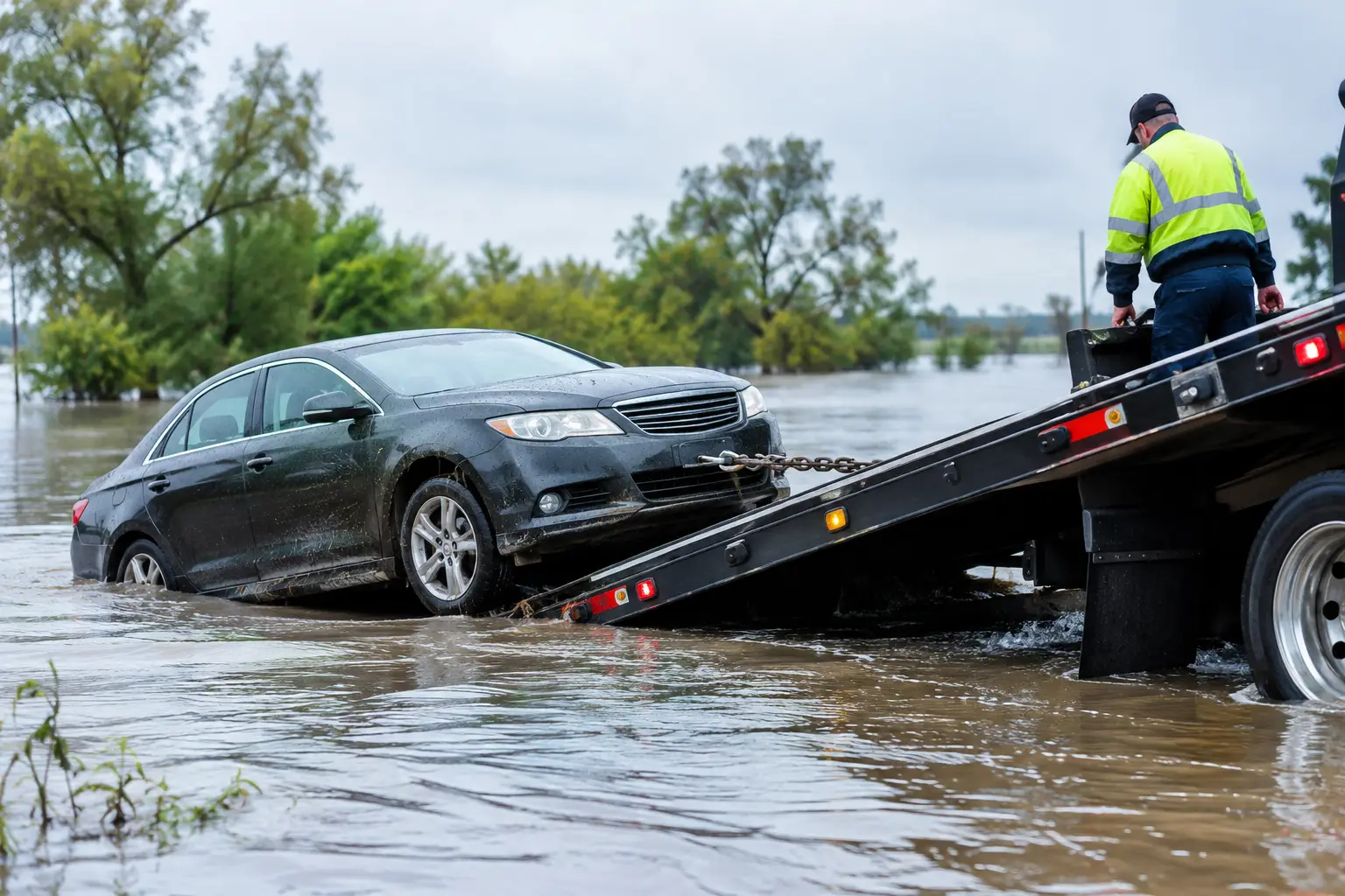 Flooded Car Recovery After Louisiana Flash Flooding