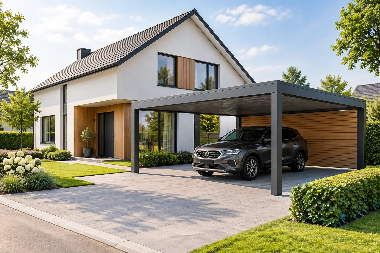 Nieuwbouwproject met aluminium carport plannen