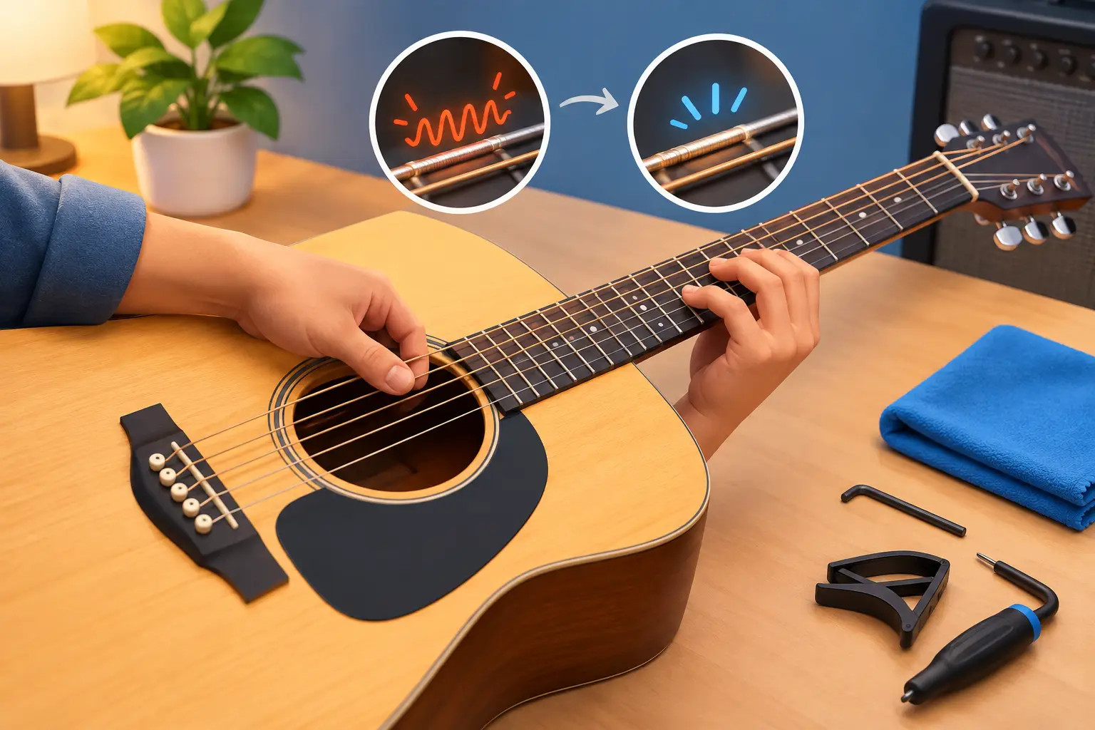 Come correggere rumori corde sulla chitarra