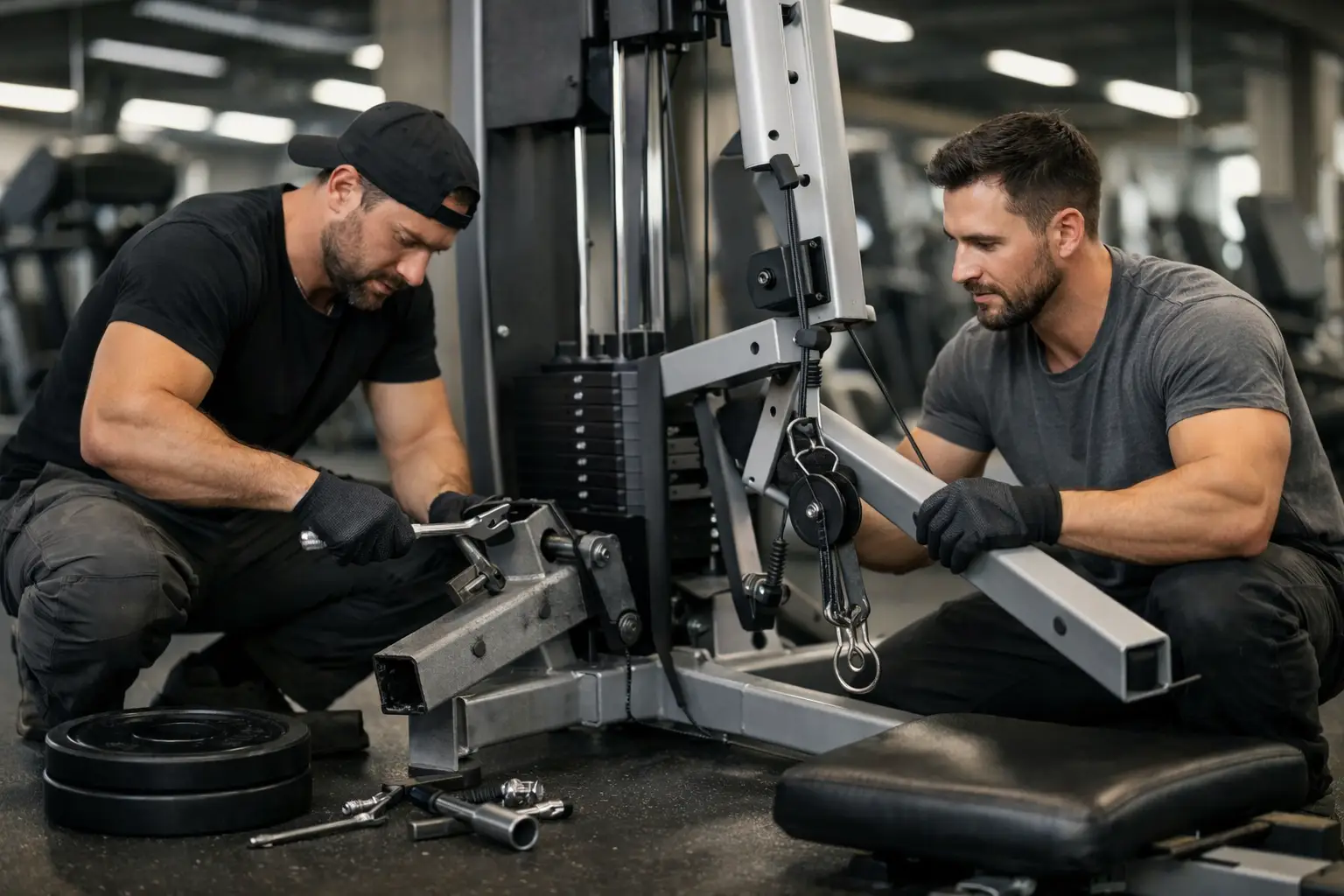 Fitnessapparatuur demonteren in de sportschool
