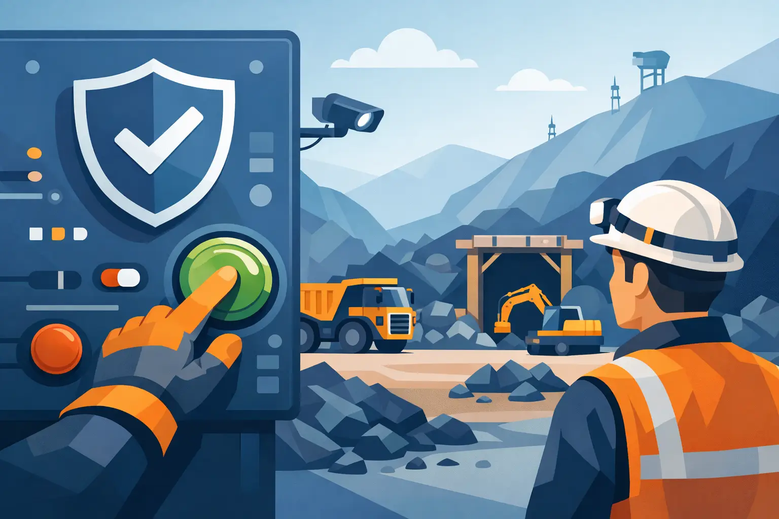 Botones para campamentos mineros seguros