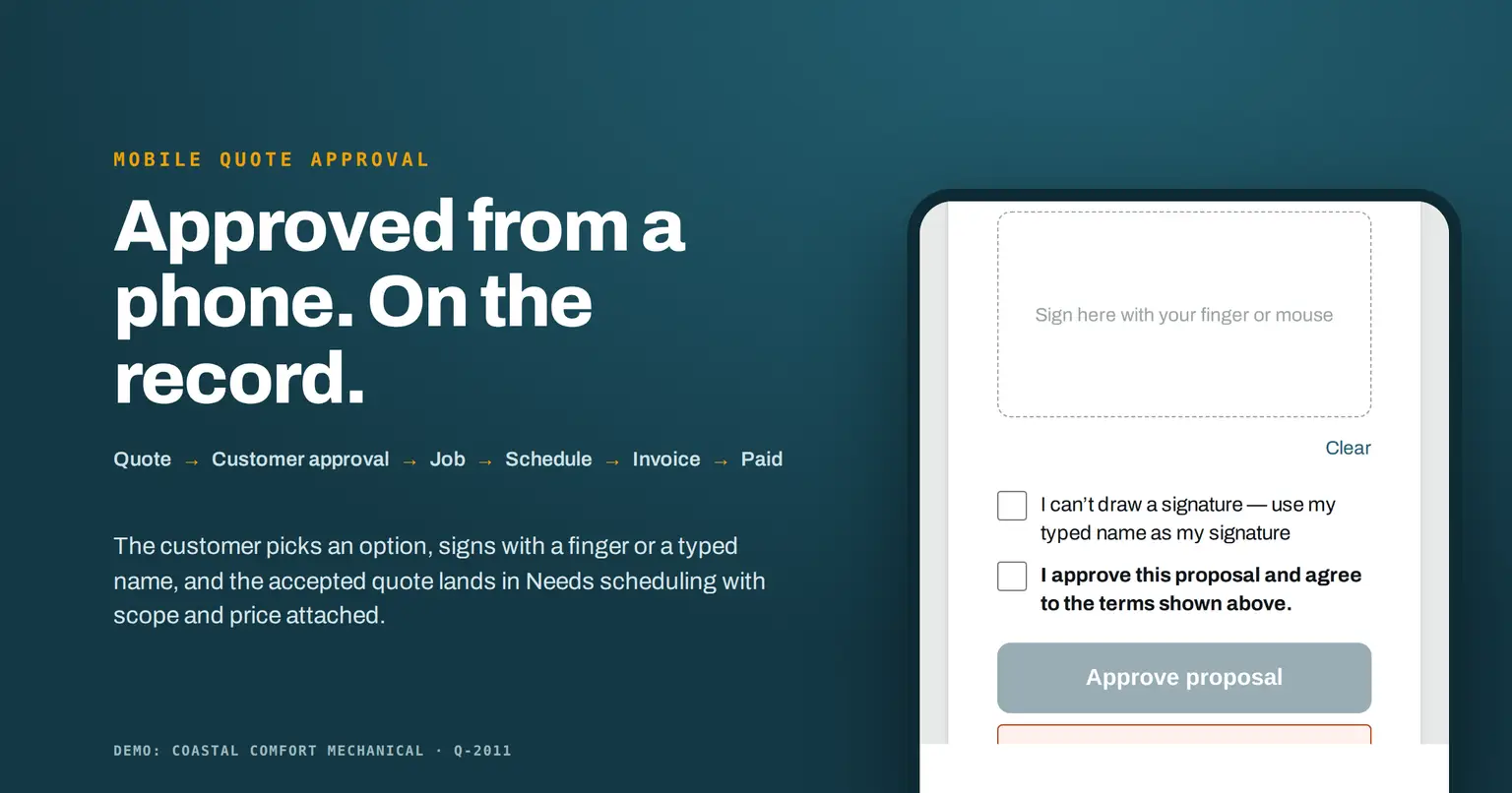 Mobile Quote Approval Signatures for Service Teams