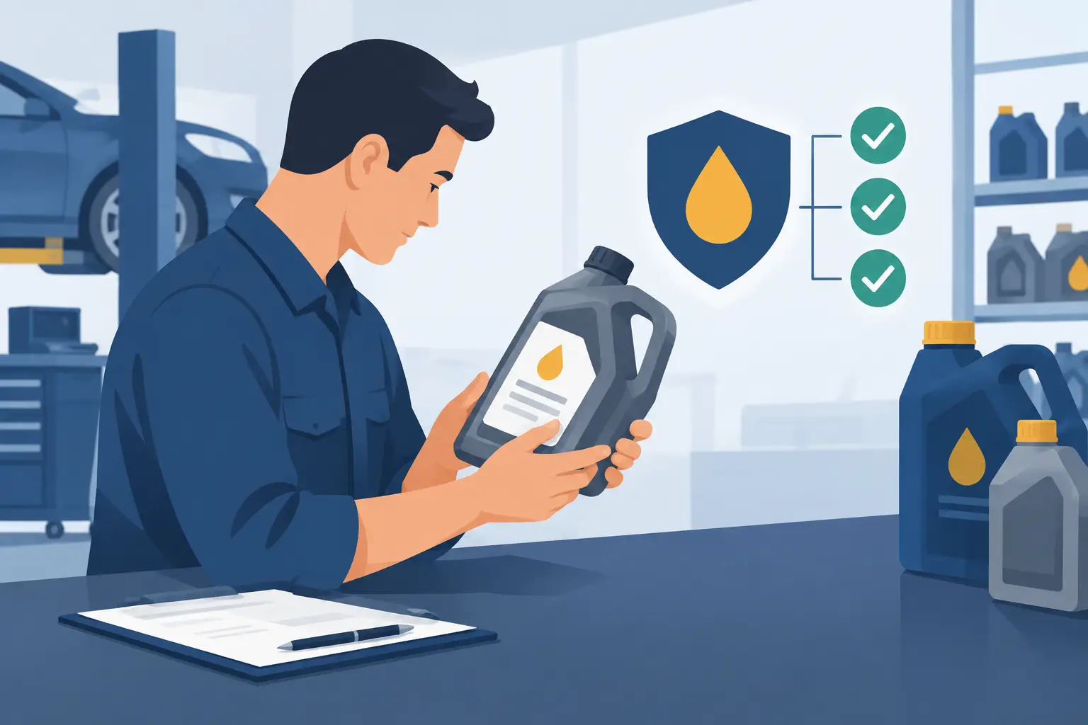 Workshop guide to checking engine oil labels and specification documents