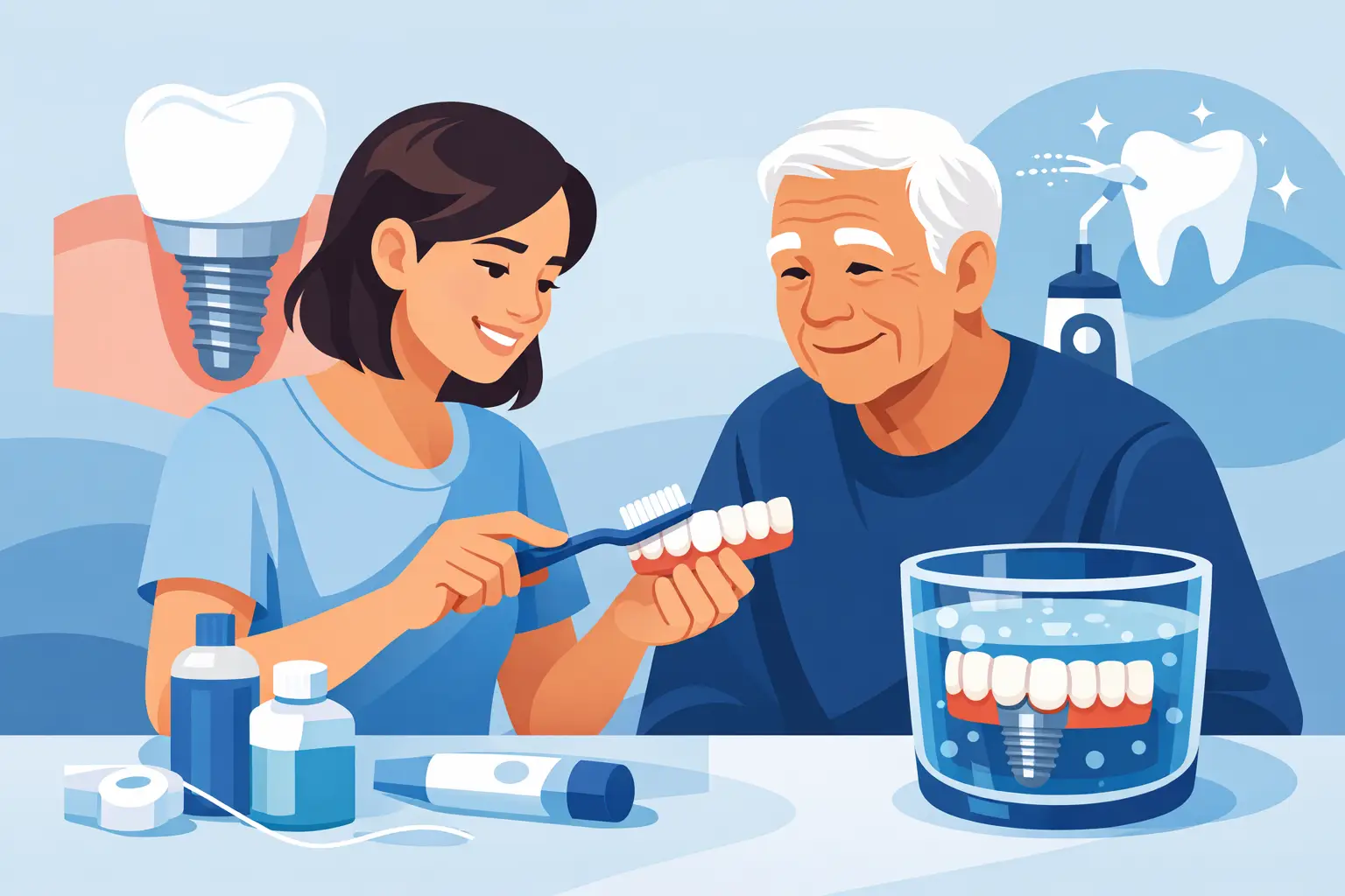 Helping an Elderly Parent Clean Dental Implants