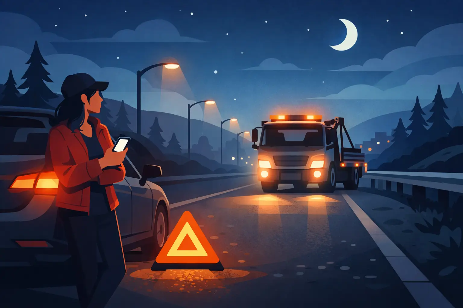 How to Stay Safe Awaiting a Tow Truck at Night