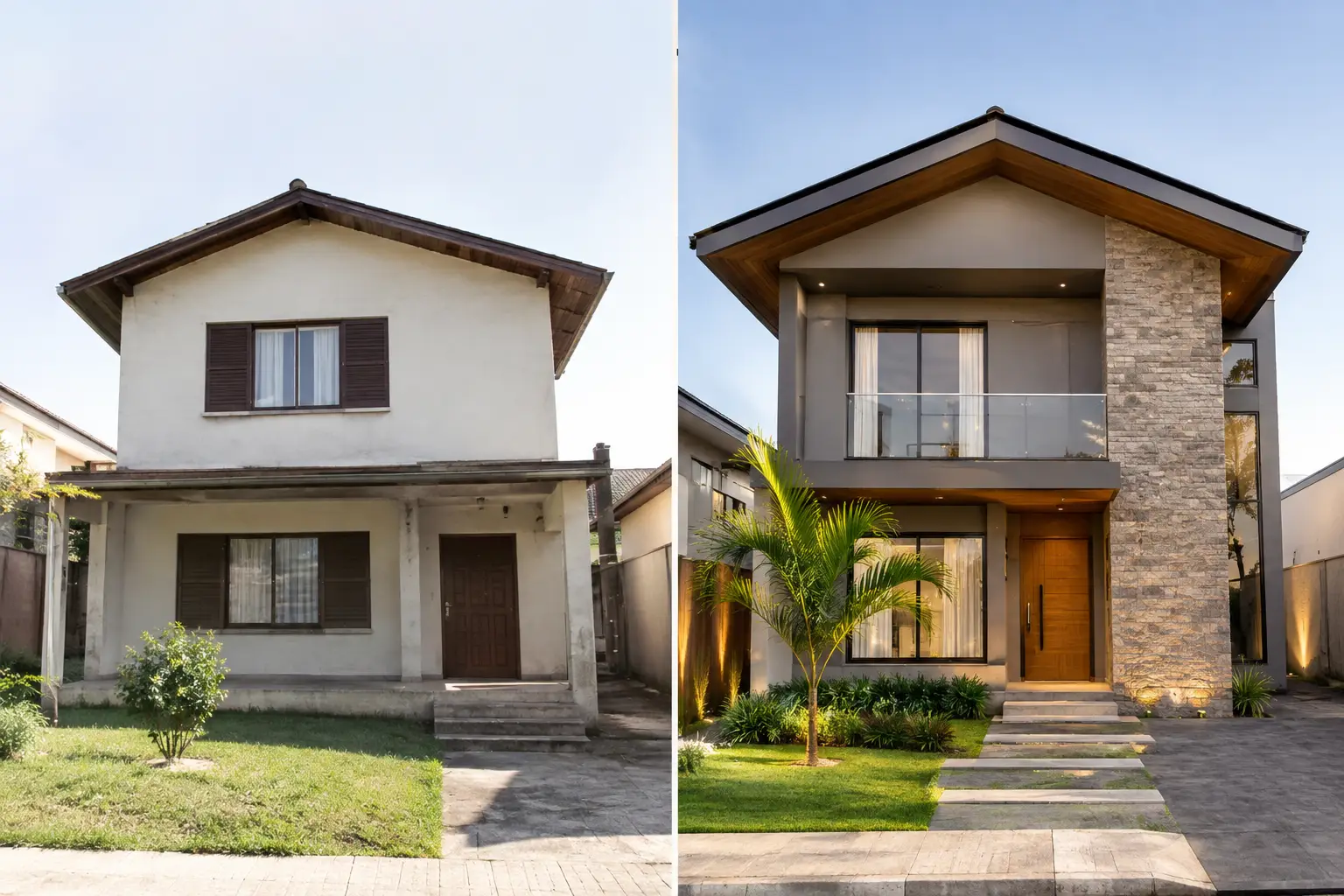Antes e depois de fachada com valor arquitetônico