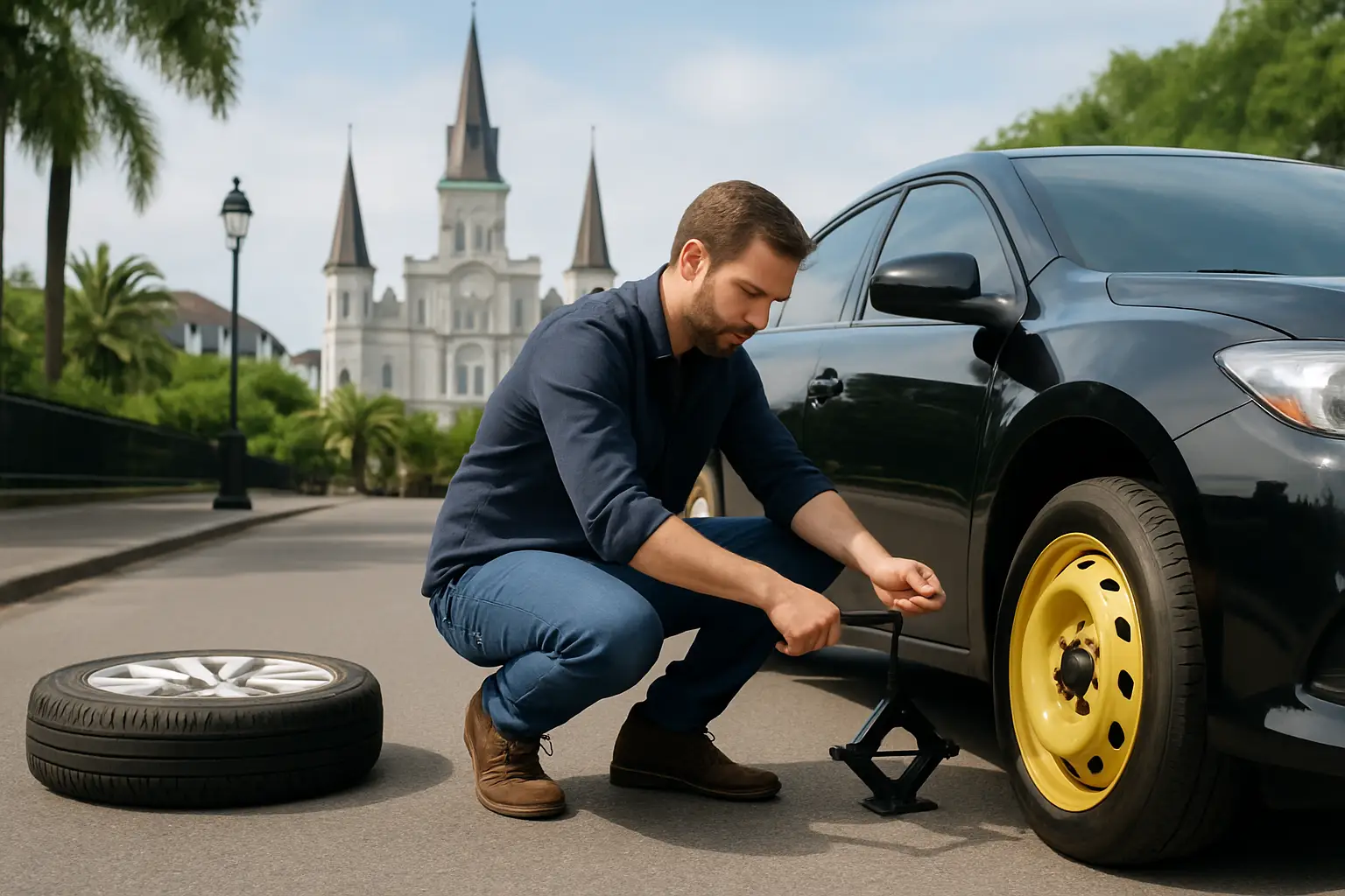 Donut Spare Tire Change in New Orleans