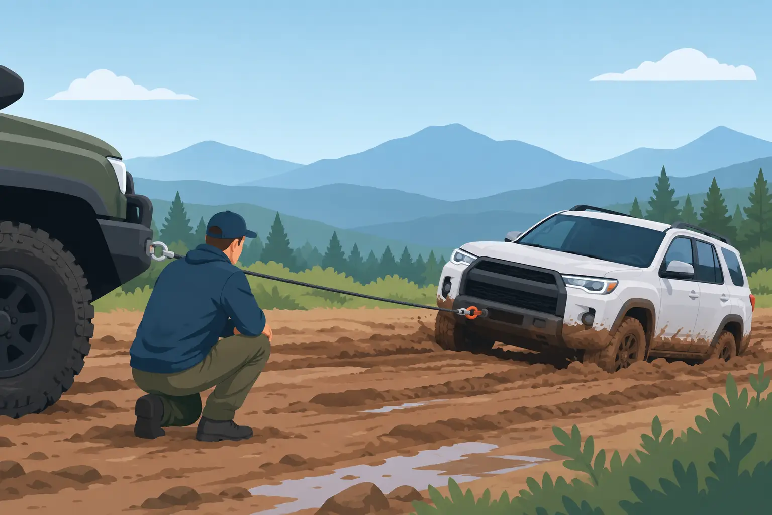 A Winch Out From a Muddy Shoulder Example