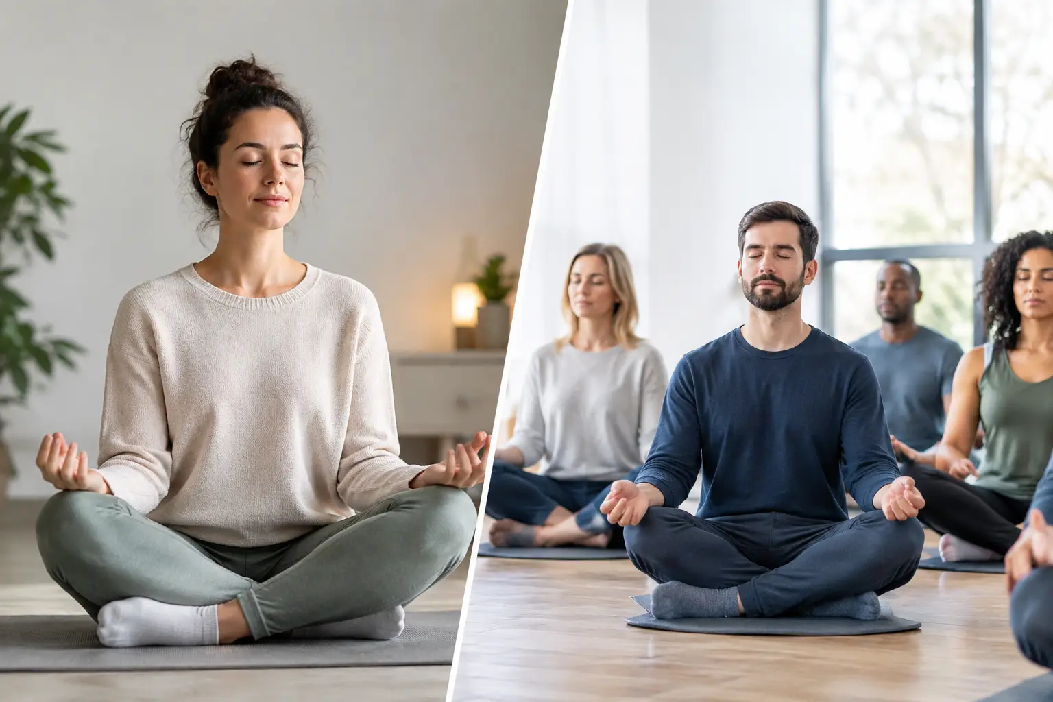 Einzelsitzung versus Gruppenmeditation wählen