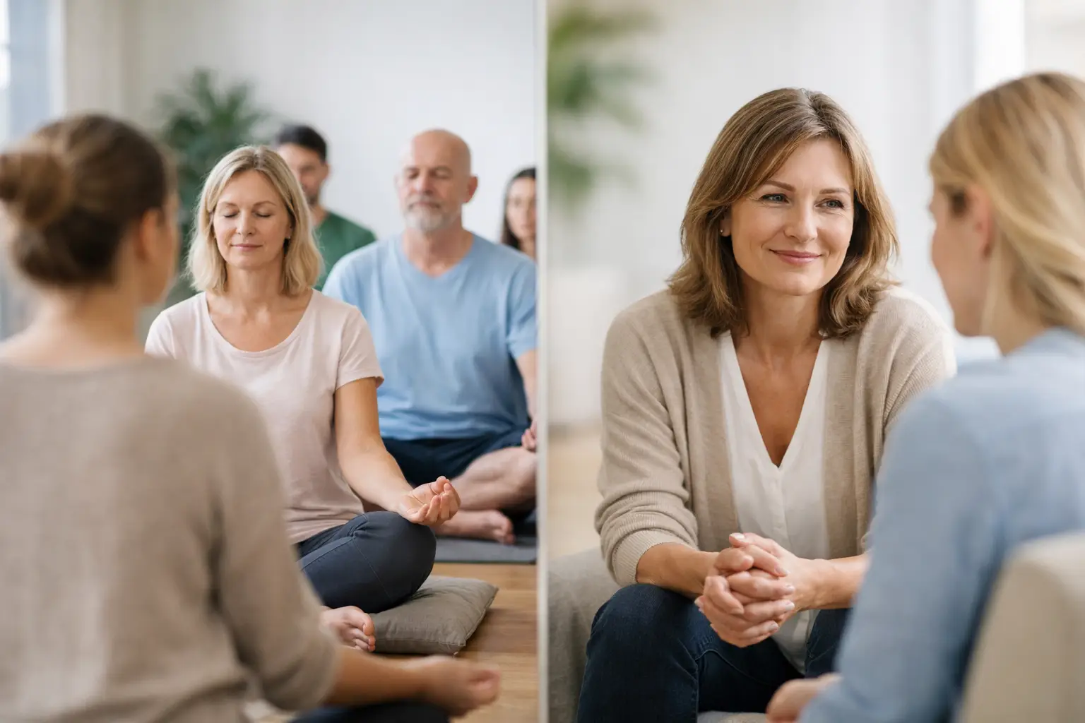 Gruppenmeditation oder Einzelbegleitung wählen