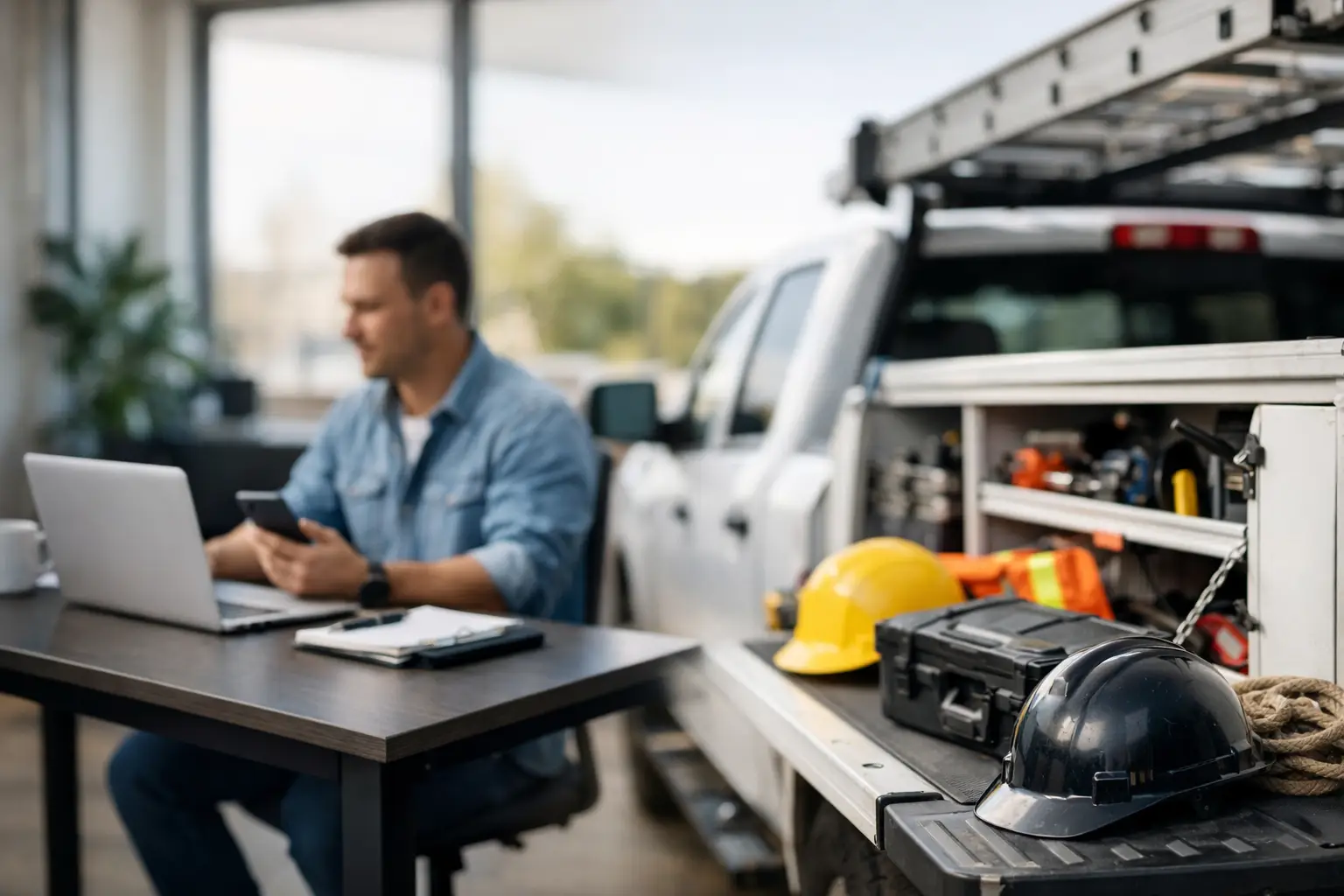 Workspace for Solo Professionals With Work Trucks